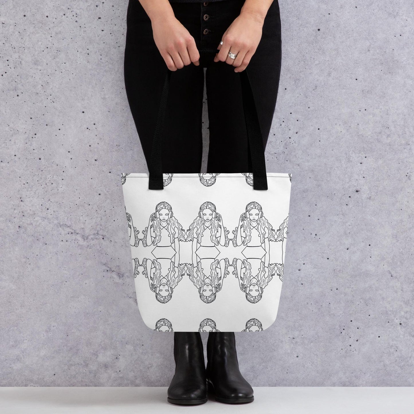 That Girl, Alice Black/White Patterned Tote Bag - GrungePup Wonderland Eco Charm