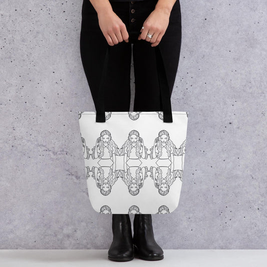 That Girl, Alice Black/White Patterned Tote Bag - GrungePup Wonderland Eco Charm