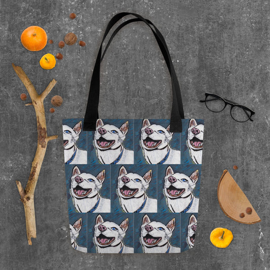 Patterned Nico Face Tote - GrungePup Joyful Husky Repeat