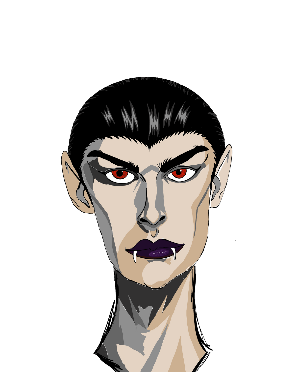 Close-up of the Emo Vamp design: graphic vampire face on black with widow’s peak, red eyes, purple mouth, and fangs.