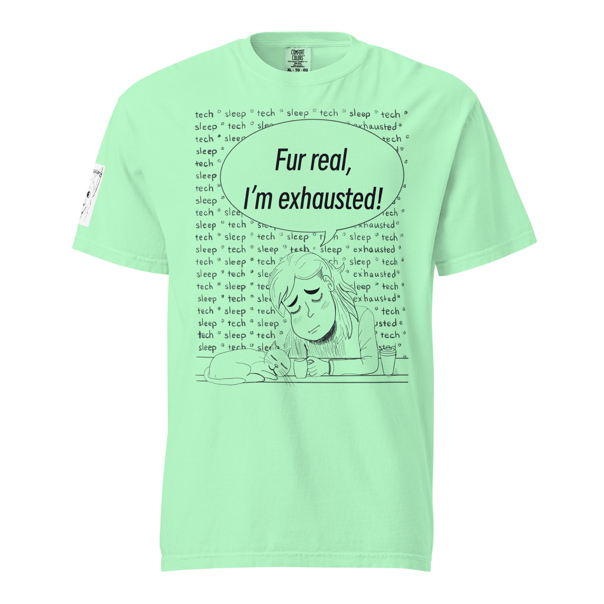 Fur Real, I'm Exhausted island reef t-shirt with repeating sleep text and tired vet tech design – GrungePup Vet Chaos