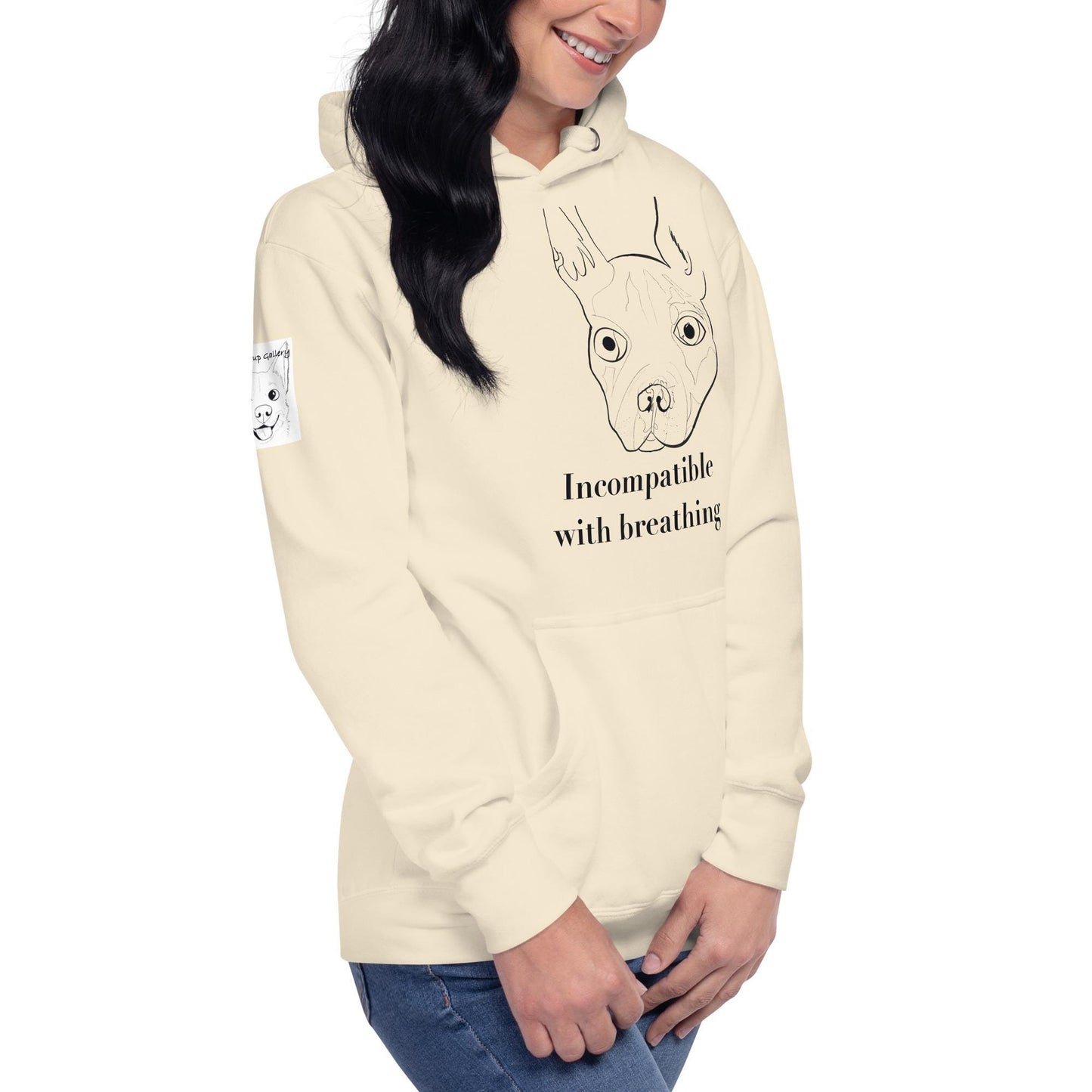 Incompatible with Breathing bone hoodie with black ink French Bulldog line drawing – GrungePup Vet Chaos sarcastic vet med design