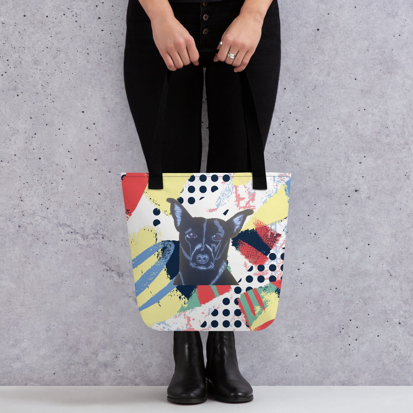 Back view of Mathis Pet Portrait all-over print tote bag