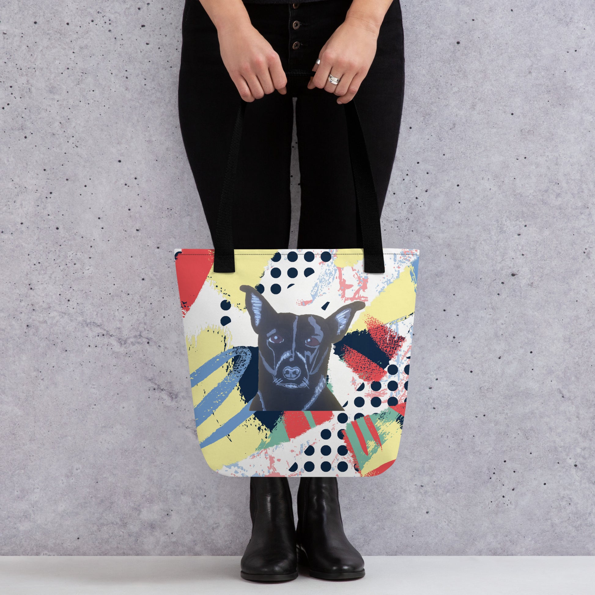 Back view of Mathis Pet Portrait all-over print tote bag