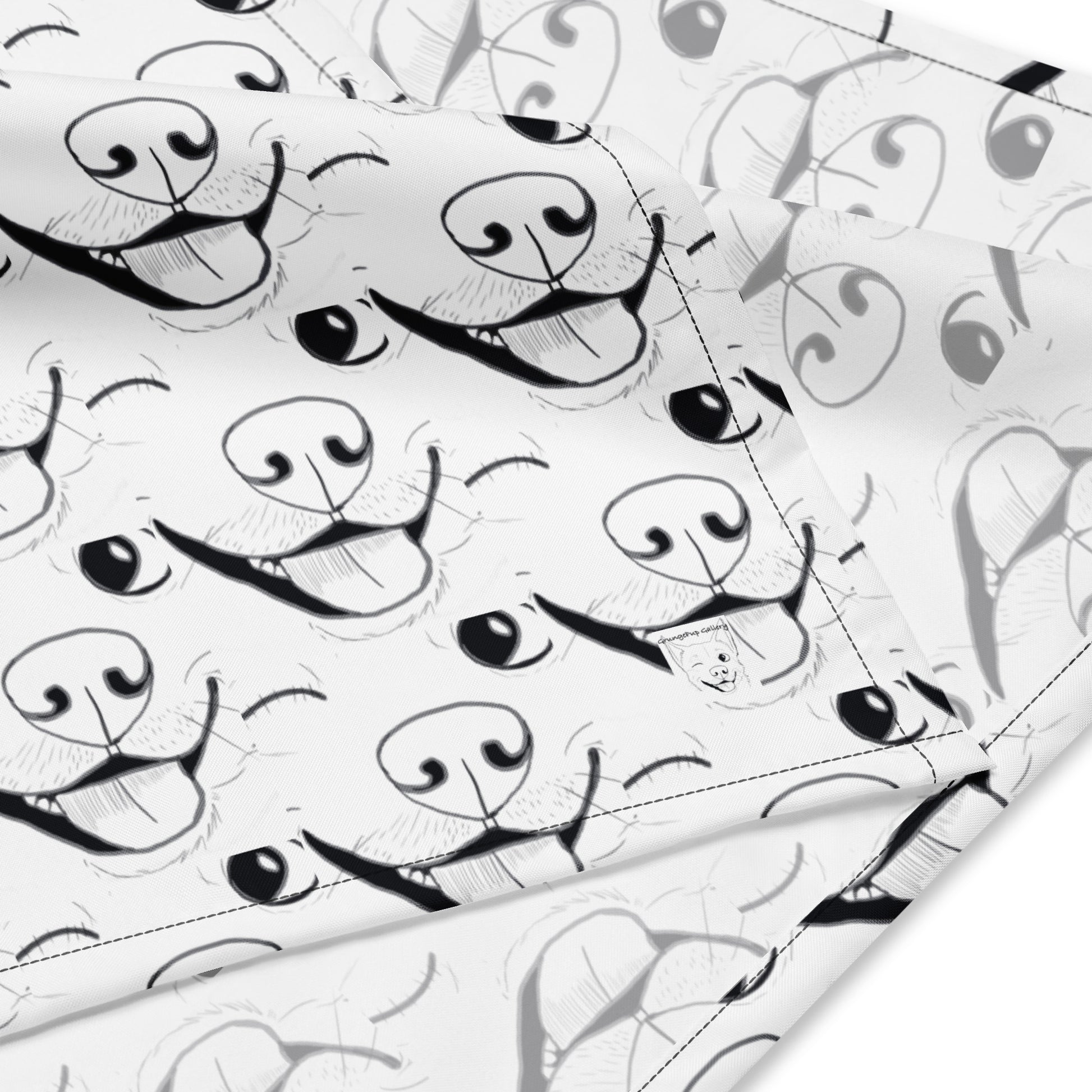 Close up detail of Nico Inspired all-over print bandana showing the repeating Nico face design
