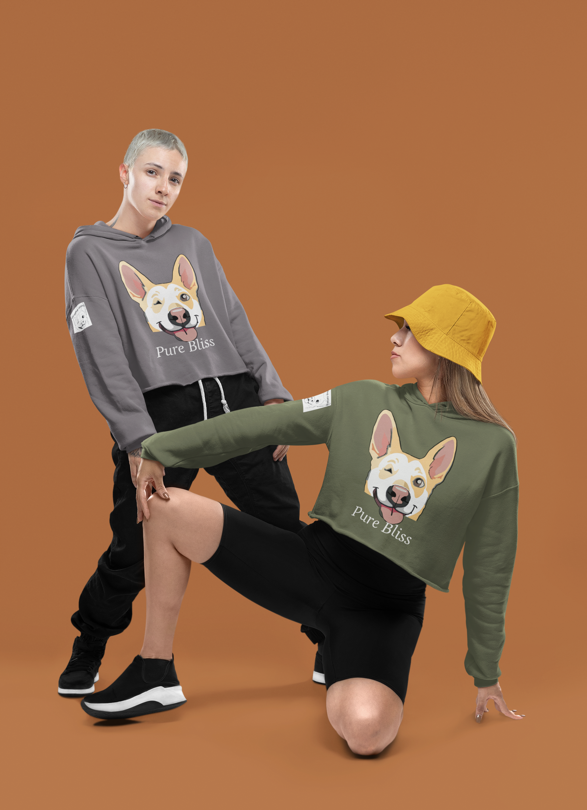Couple dancing outdoors wearing storm and military green Pure Bliss Nico Face cropped hoodies