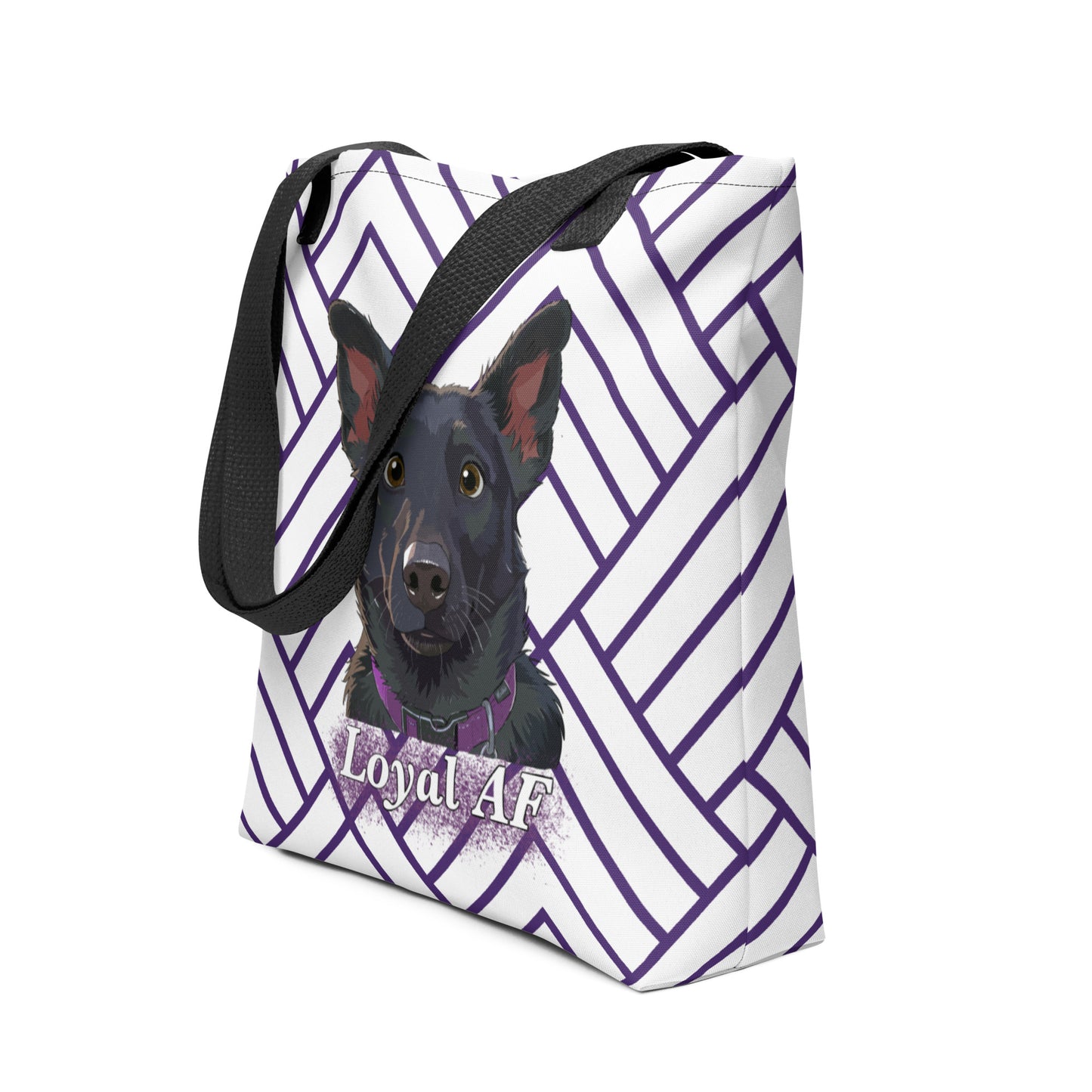 Side angle view of the Mathis Loyal AF tote bag showing construction and design wrap