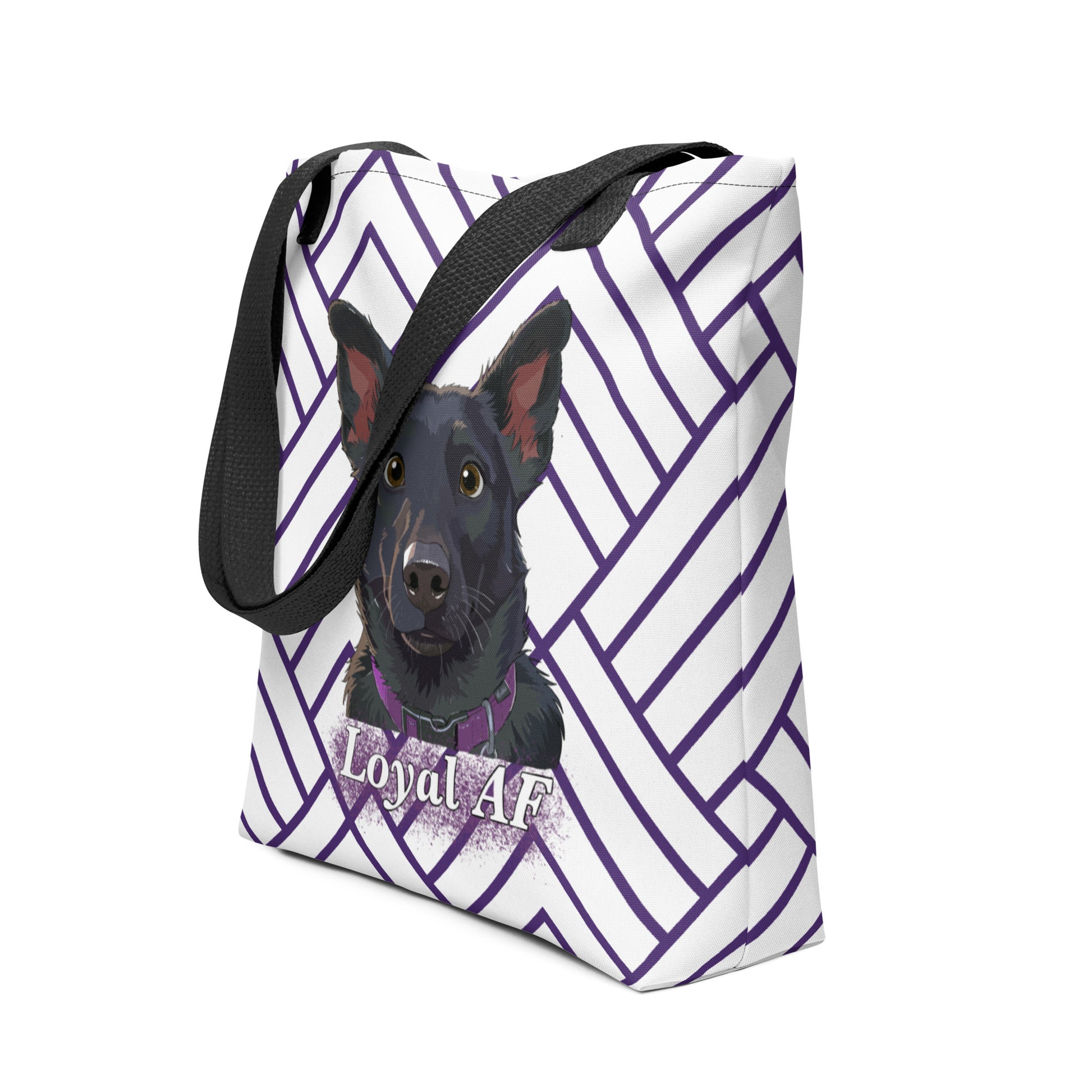 Side angle view of the Mathis Loyal AF tote bag showing construction and design wrap