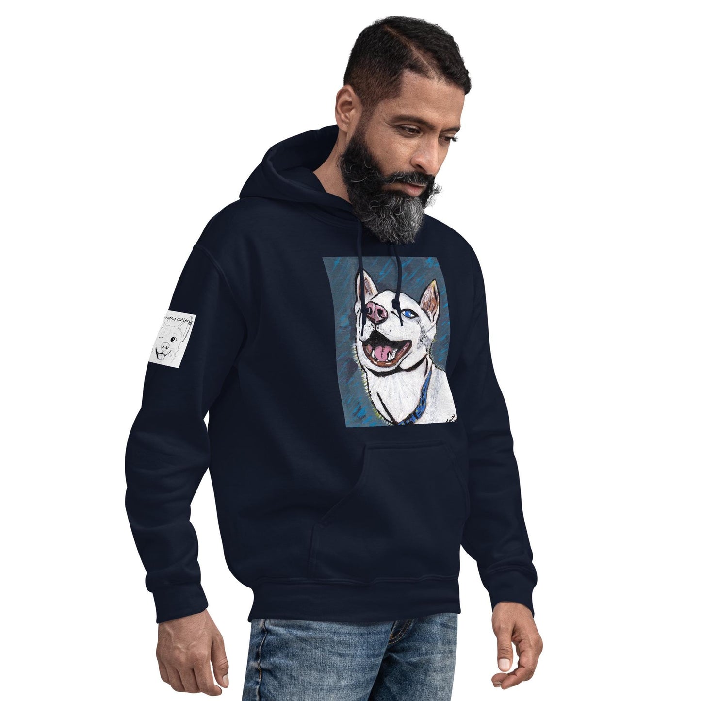 Nico Face Hoodie -GrungePup Joyful Husky Pet Portrait
