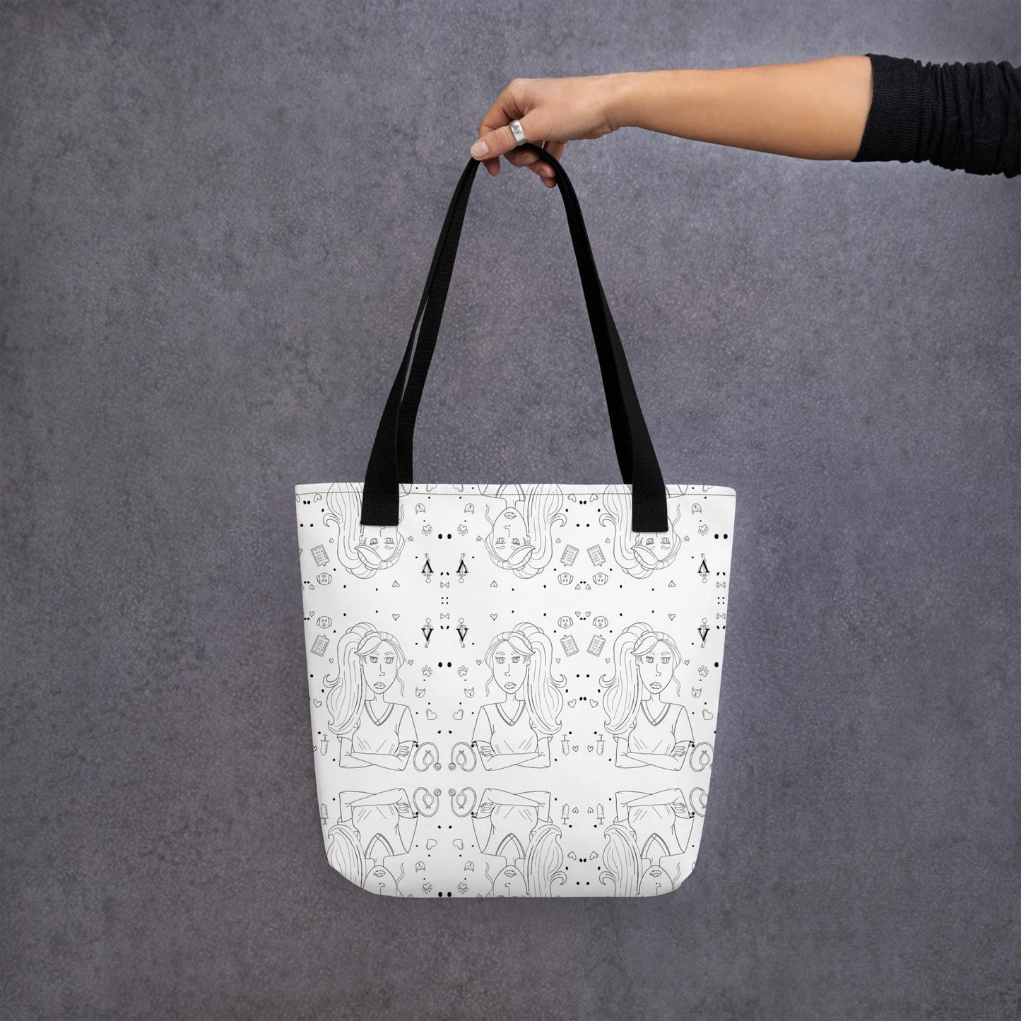 Vet Vibe Patterned Tote Bag - GrungePup Sassy Vet Repeating Design