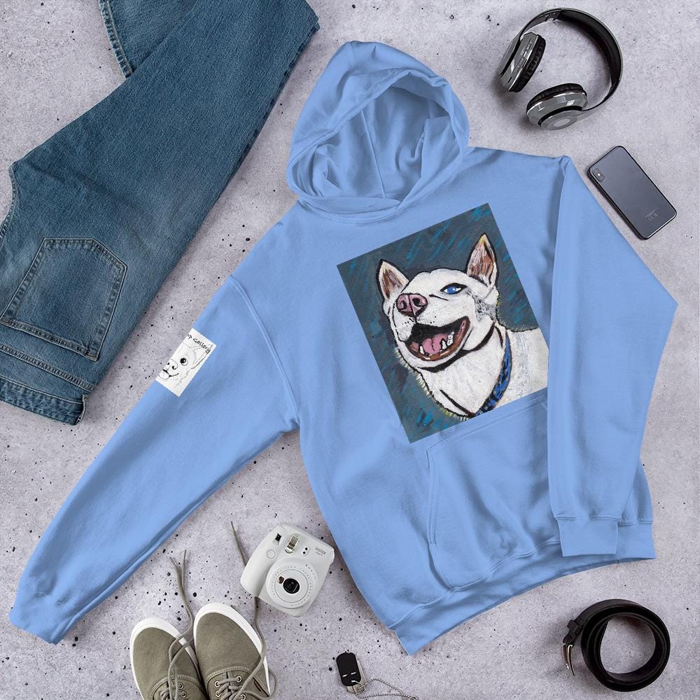 Nico Face Hoodie -GrungePup Joyful Husky Pet Portrait